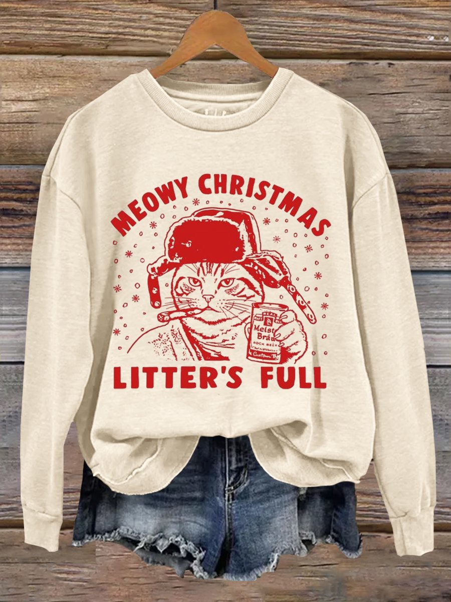 Cat Merry Christmas Litter's Full Art Print Sweatshirt
