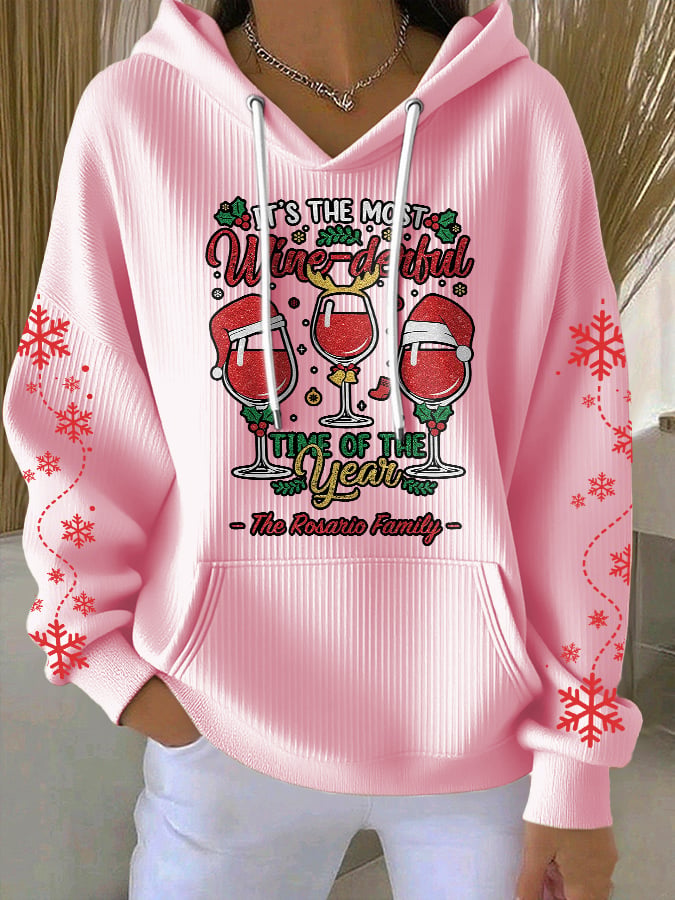 Women's Casual It's The Most Wine-Derful Time Of The Year Textured Thickened Hoodie