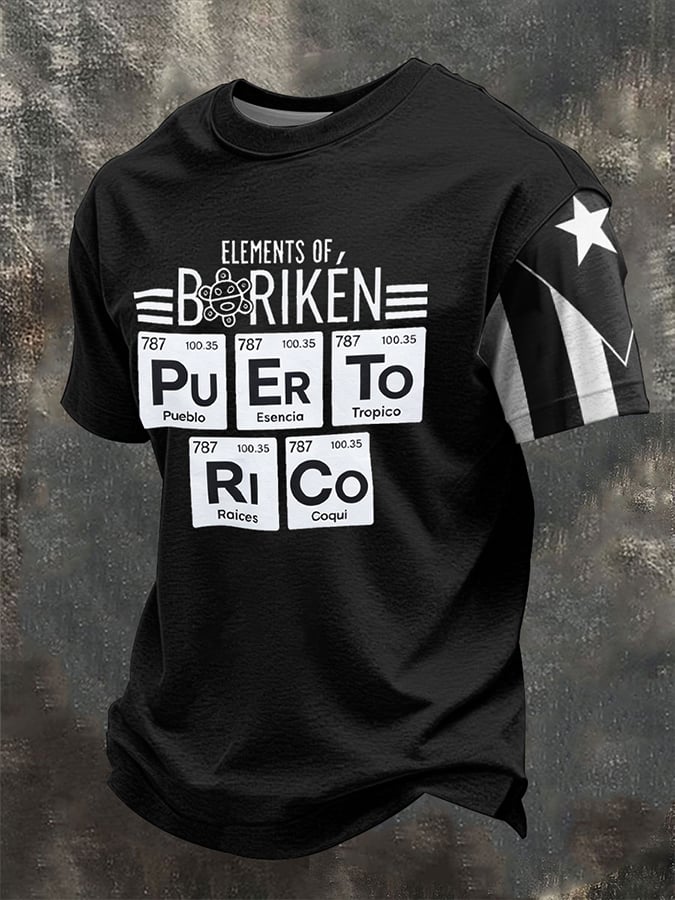 Men's Puerto Rico Art Printed Short-sleeved T-shirt