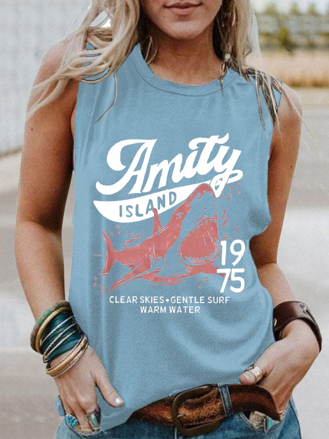 Women's Amity Island 1975 Clear Skies Gentle Surf Warm Water Printed Vest