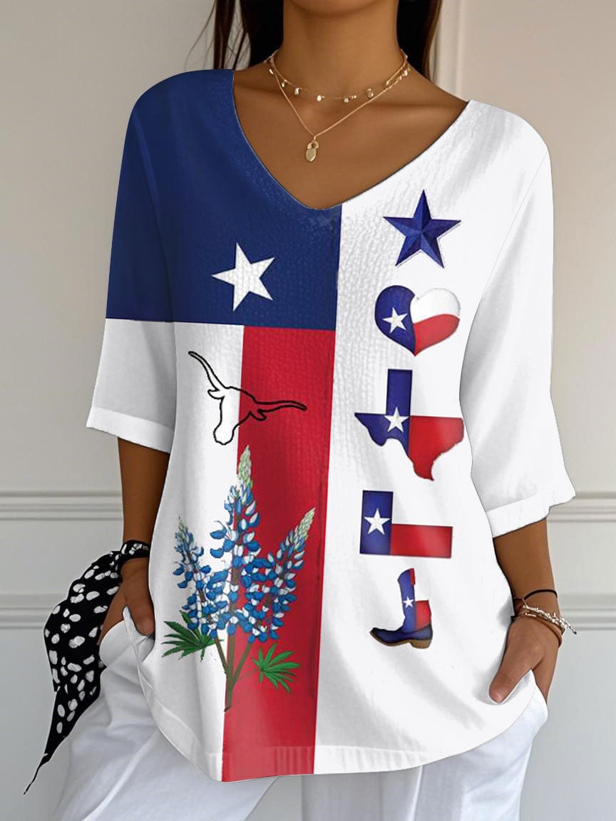 Women's Texas Blue Hat CitiPrint Mid Sleeve Casual T-Shirt