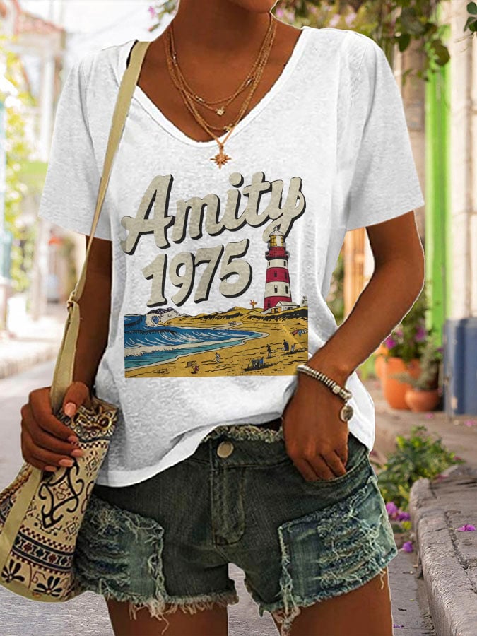Women's Amity Island 1975 Print T-Shirt