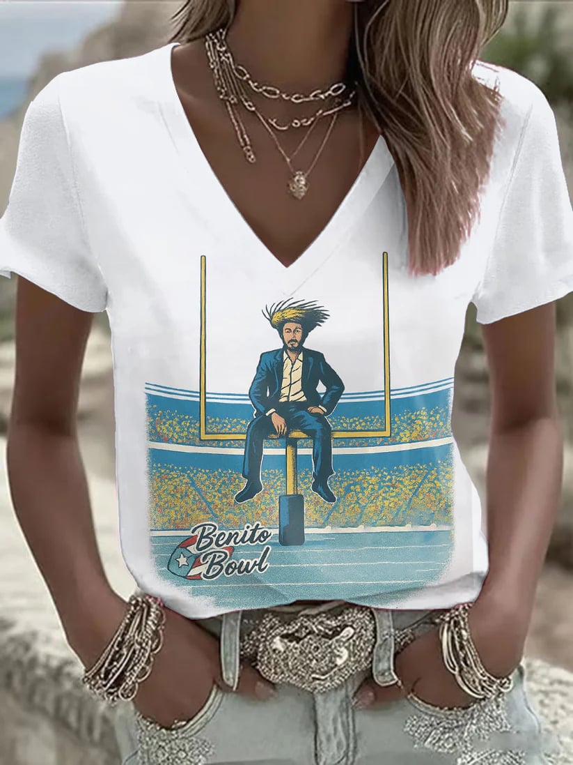 Women's Printed Round V-Neck T-Shirt