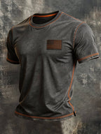 Men's Vintage-Style Washed Cotton T-Shirt with Contrast Stitching