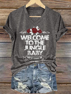V-Neck Retro Welcome To The Jungle Baby You're Gonna Die Print T-Shirt