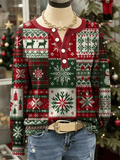 Women's Christmas Print Knit Button Top