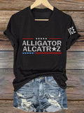 Women's Casual Retro Alligator Alcatraz ICE Print T-Shirt