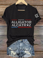 Women's Casual Retro Alligator Alcatraz ICE Print T-Shirt