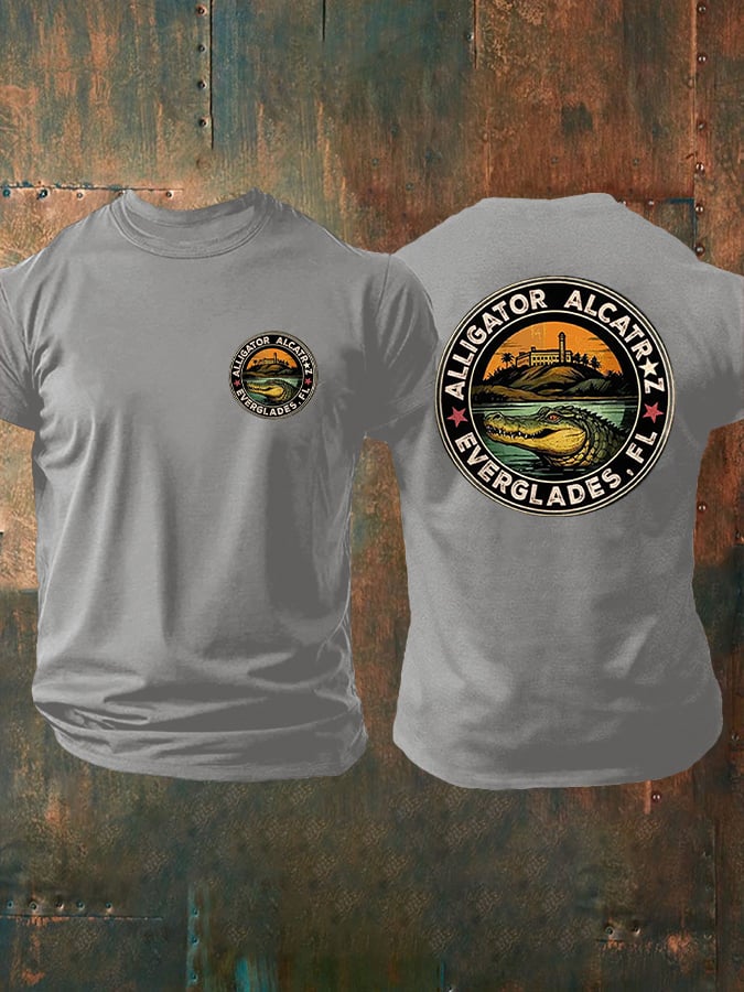 Men's Alligator Alcatraz Funny Florida Everglades Dark Humor Patoitic Printing T Shirt