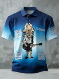 Men's Vintage Rock Tribute Print Polo Shirt