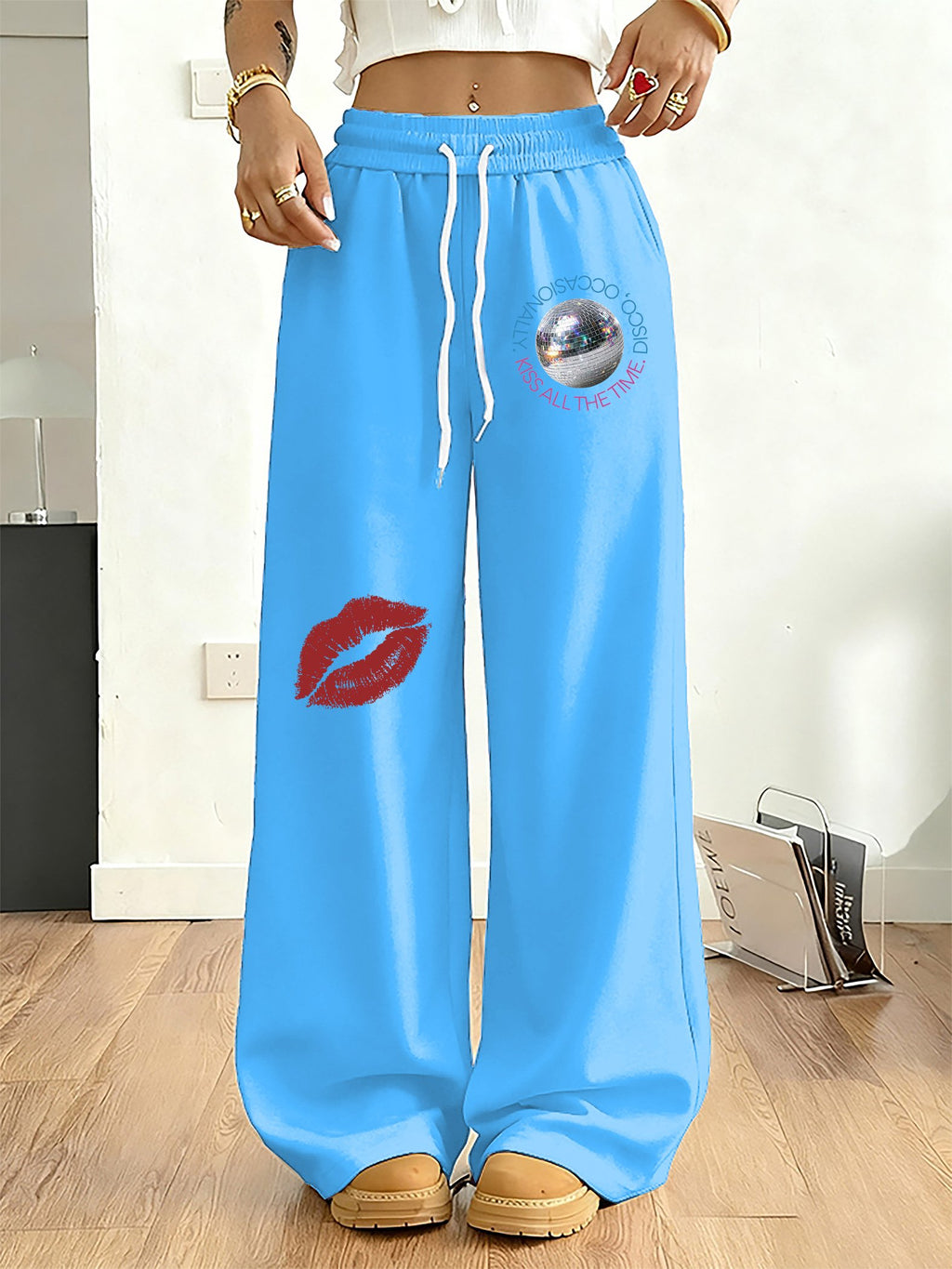Women's Kiss All The Time Disco Occasionally Print Pants
