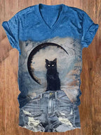 Halloween vintage cat print T-shirt