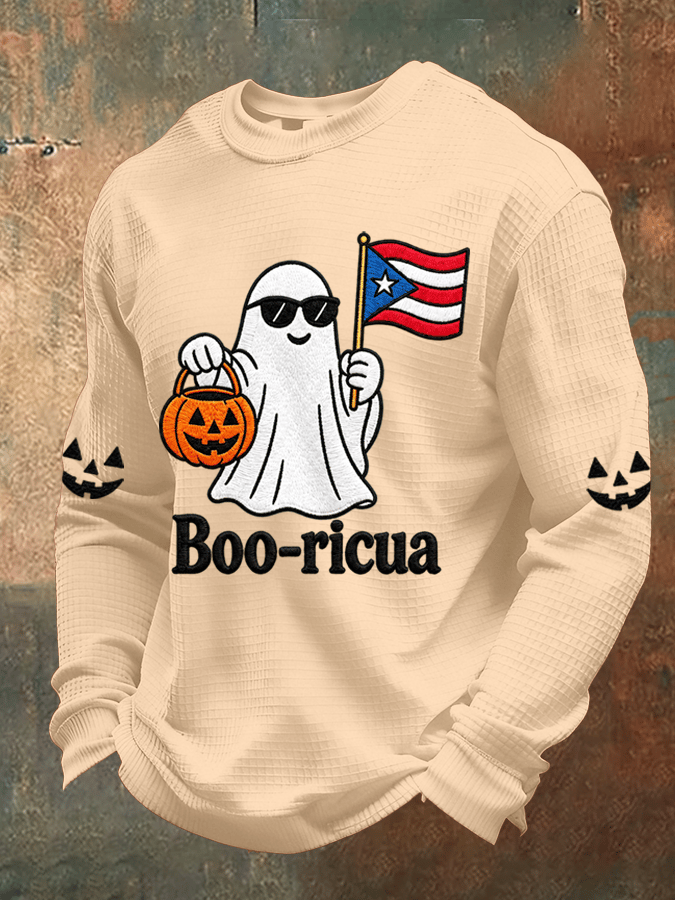 Men's Boricua Halloween Waffle-Knit Long-Sleeve Top