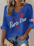 Women's Puerto Rico  Print Casual Waffle Fabric T-Shirt