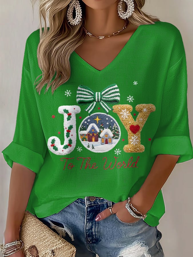 Women's Casual Christmas Jesus Waffle T-shirt