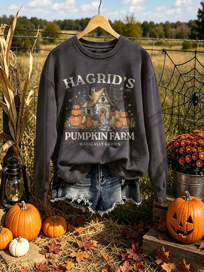 Retro Halloween Hagrid' Pumpkin Farm Est 1981 Magically Grown Print Sweatshirt
