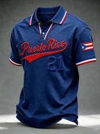 Men's Puerto Rico Baseball Print Polo Shirt