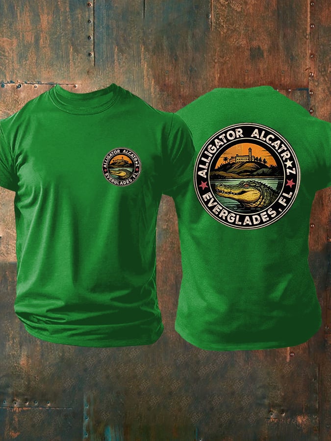 Men's Alligator Alcatraz Funny Florida Everglades Dark Humor Patoitic Printing T Shirt