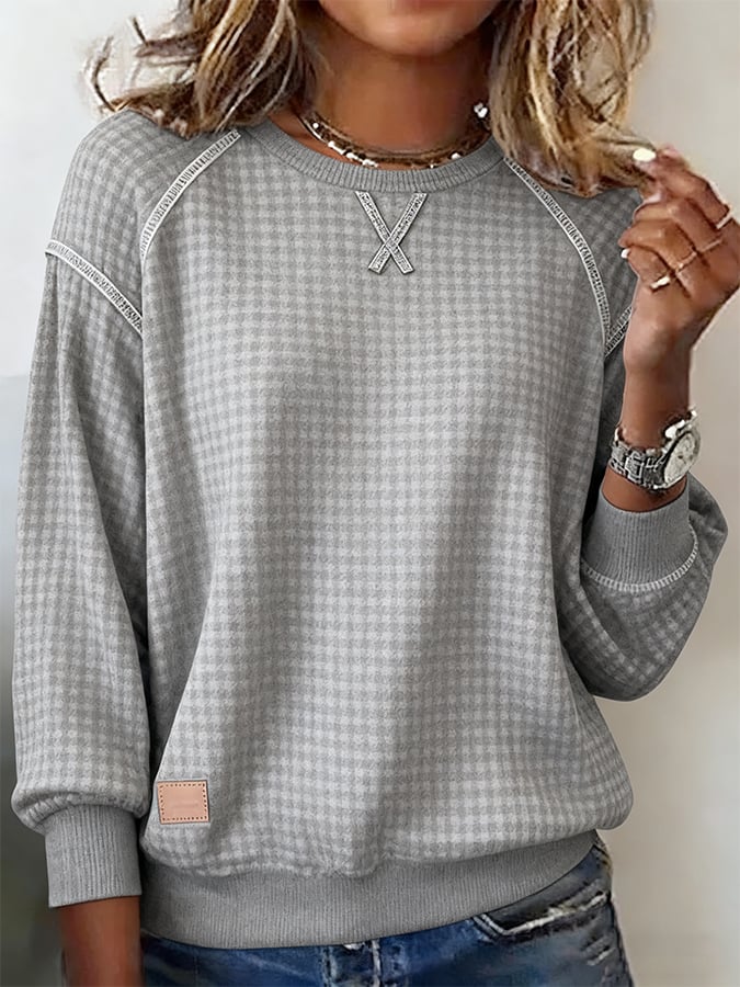 Women's Crew Neck Long Sleeve Waffle Sweatshirt