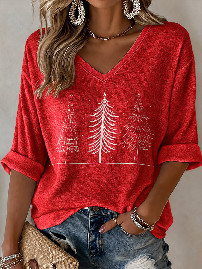 🔥🔥2nd 50% Off 🔥🔥V-Neck Retro Christmas FDT Print T-Shirt