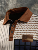Men's Retro Patriotic Color-Block Short-Sleeve Polo Shirt