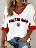Women's Casual Baseball Printed Waffle Top