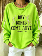 Women's Casual Printed Waffle Long-Sleeve Top