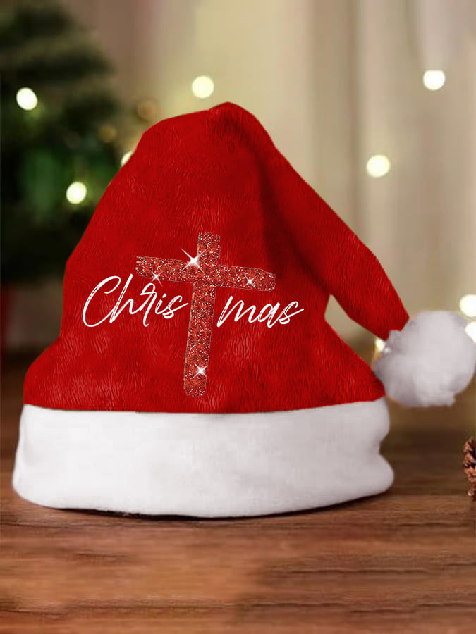 Retro Christmas Faith Cross Print Santa Hat