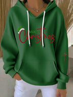 Women'S Merry Christmas Cross Hoodie Sweatshirt