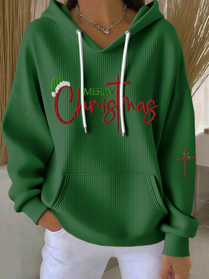 Women'S Merry Christmas Cross Hoodie Sweatshirt