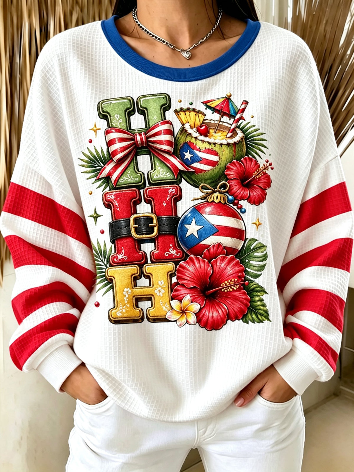 Women's Puerto Rico Christmas Print Casual Top