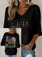 Women's No Magic Stronger Than Sisterhood Print V Neck Top
