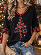 Women's Retro Christmas Faith Print Top