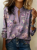 Women's Casual Spring Floral Cotton-Linen Shirt