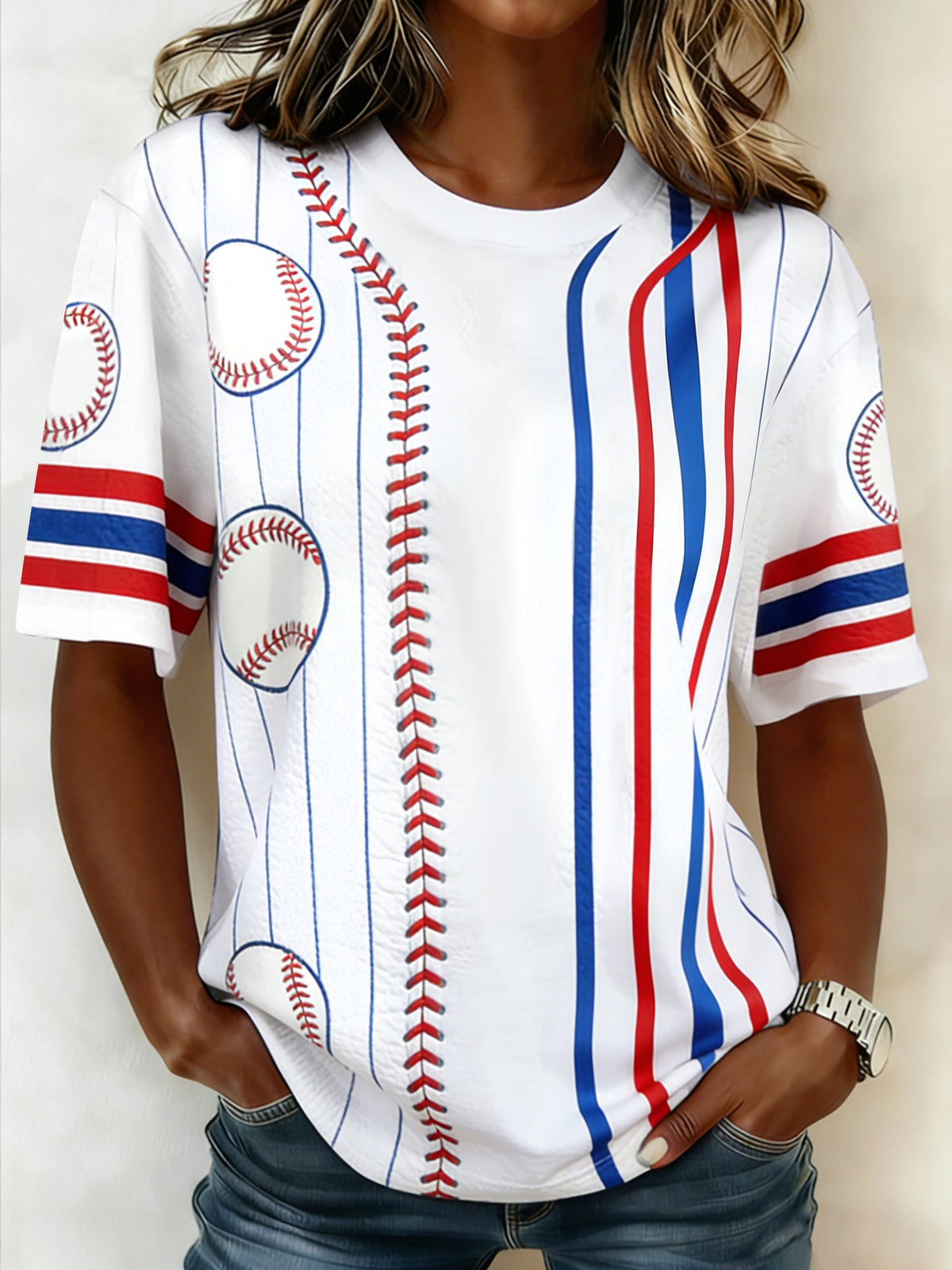 Women's Baseball Fan Print T-Shirt