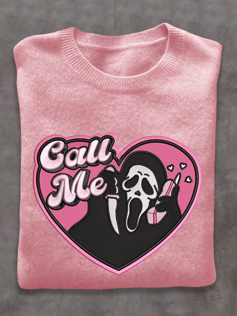 Grim Reaper Call Me Halloween Art Print Thin Sweater