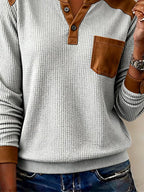 Women's Casual Henley Collar Contrast Sweatshirt