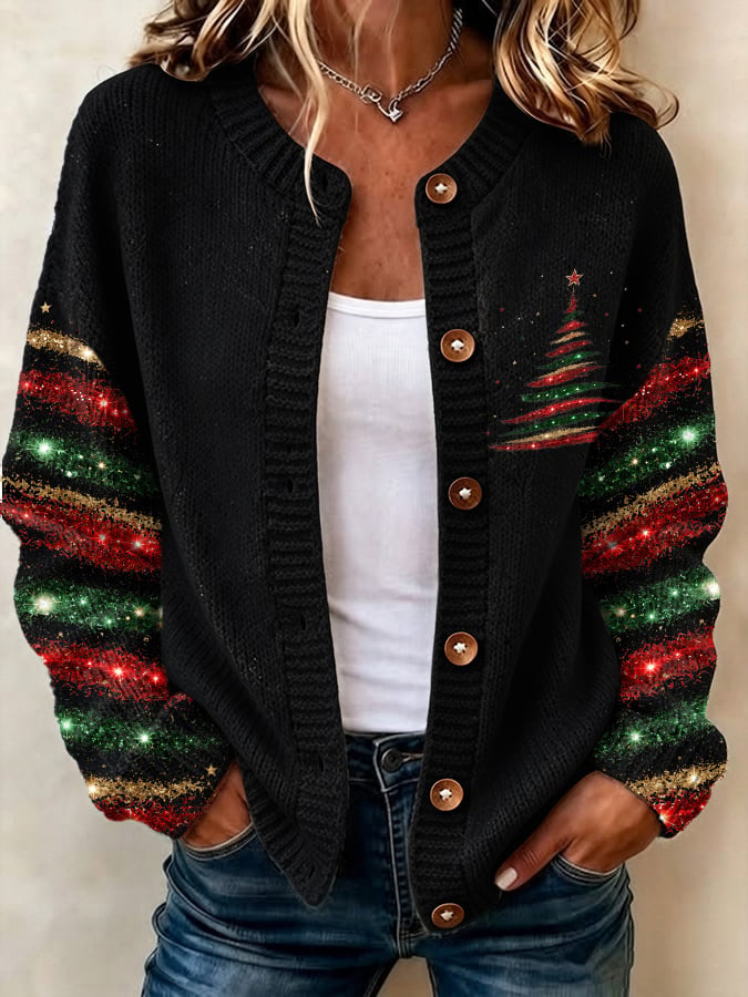 Women's Casual Printed Knit Cardigan