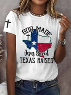 Retro Texas Strong God Made Jesus Saved Texas Print T-Shirt