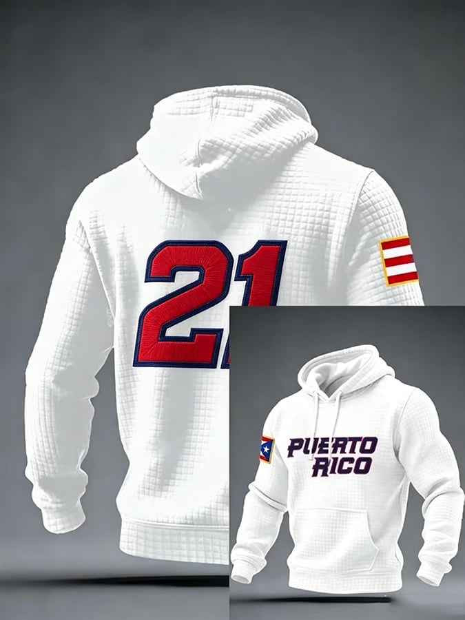 Men'S Puerto Rico Baseball Casual Printed Hoodie