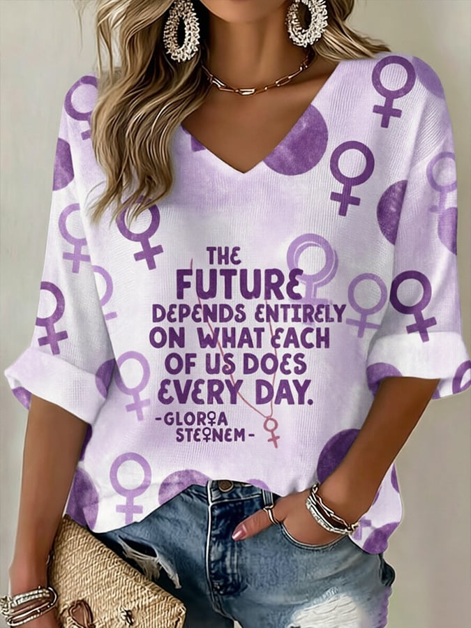 Women's The Future Depends Entirely On What Each Of Us Does Every Day  Print Casual T-shirt
