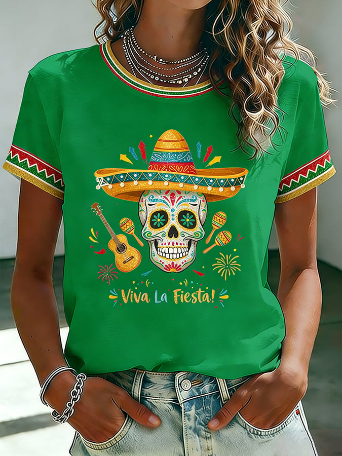 Women's Mexican Art Cinco de Mayo Print  T-shirt