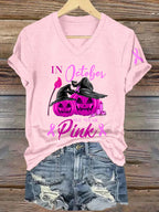 Women's In October We Wear Pink Print V-Neck T-Shirt