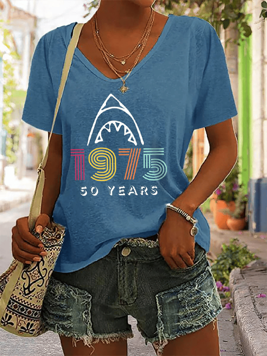 Women's Shark 50th Anniversary Printed Short-Sleeved T-Shirt