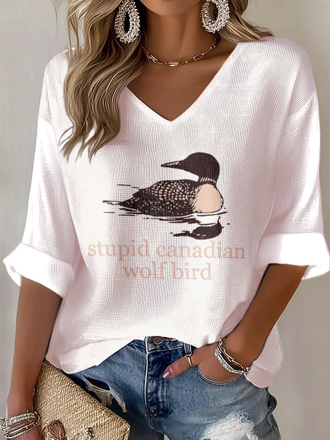 Women's Long-Sleeved V-Neck Casual Printed Top