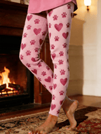 Women's Cat Paw Heart Pattern Print Leggings
