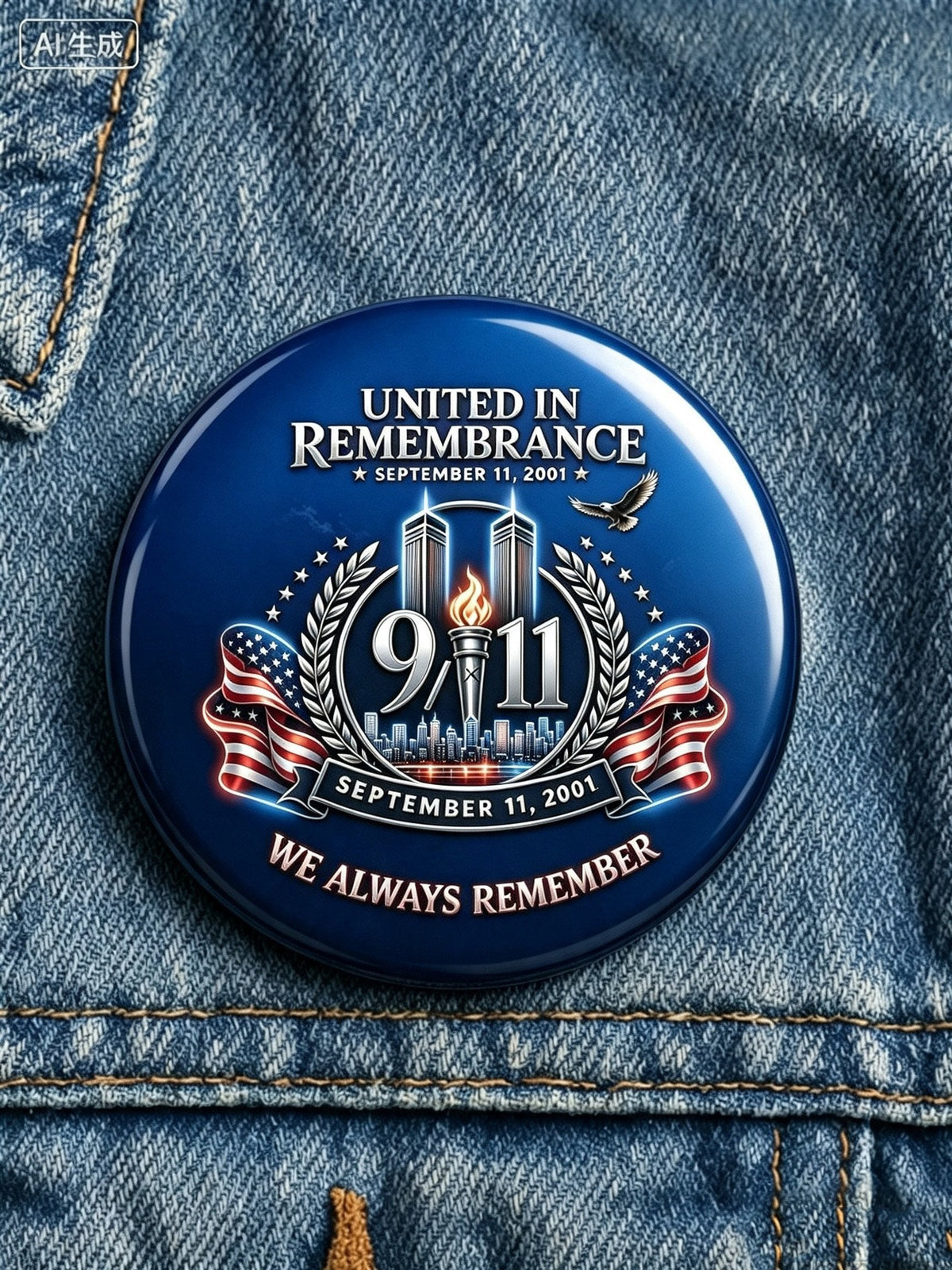 9/11 Memorial Printed Brooch