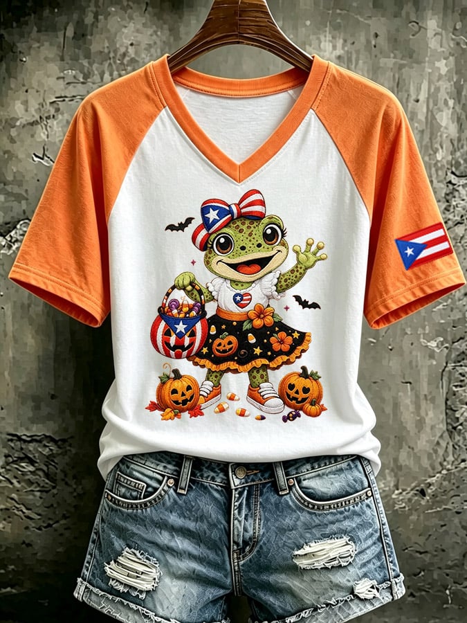 Women's Casual Boricua Halloween Printed Short-Sleeve T-Shirt