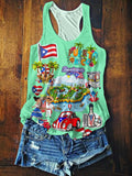 Puerto Rico Printed Casual Tank Top