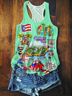 Puerto Rico Printed Casual Tank Top